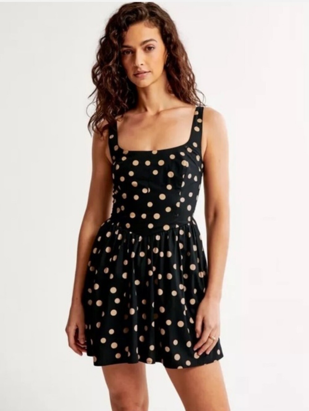 Abercrombie & Fitch Navy & Tan Polka Dot Square Neck Romper Dress Size XSP